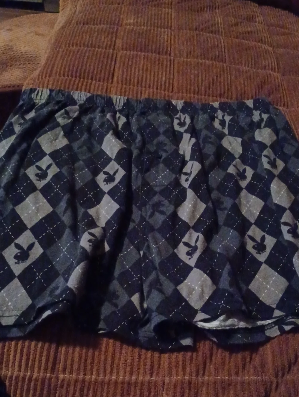 PLAYBOY Black and Gray Argyle Bunny Print Men's Boxers